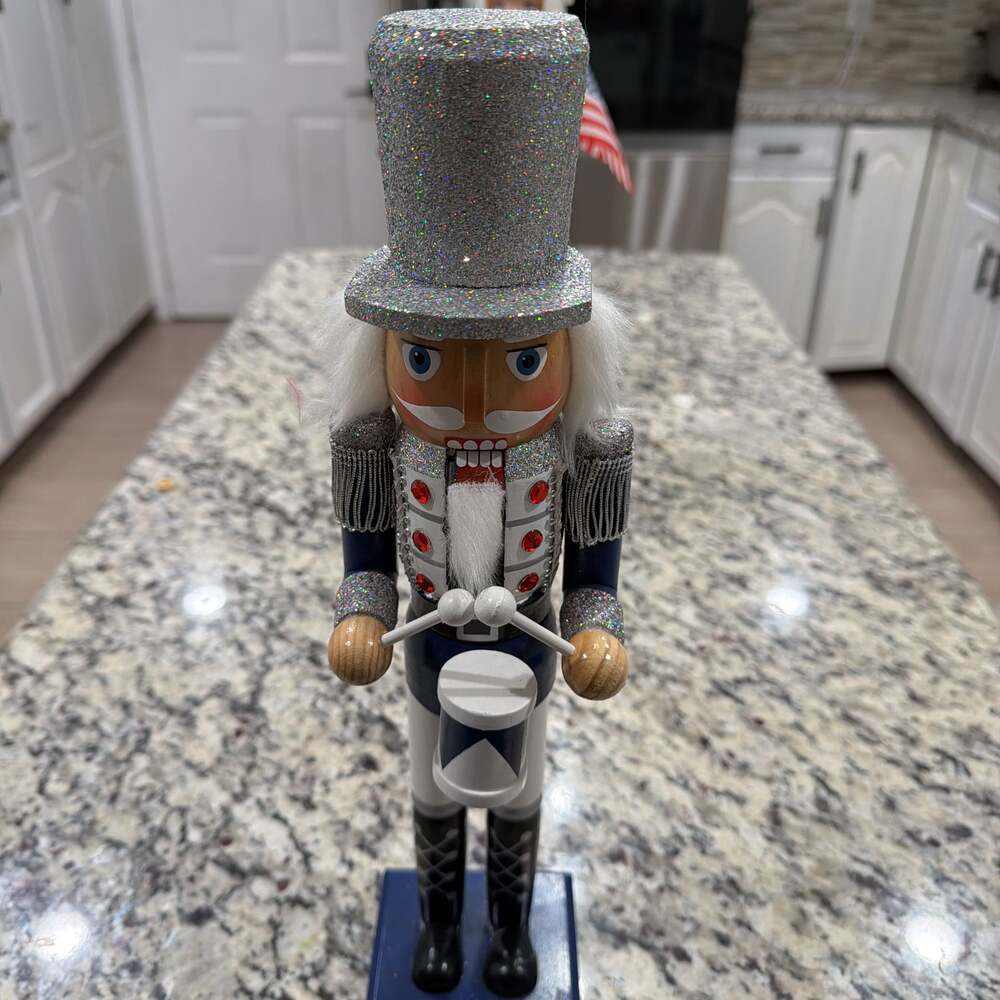 15" Silver Glitter Wooden Nutcracker Soldier Christmas Decor